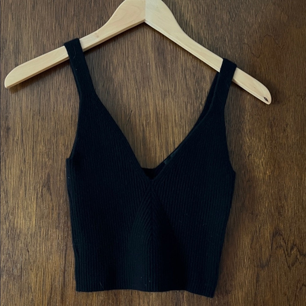 J. Crew Black Ribbed Crop Cashmere Knit Tank Top
